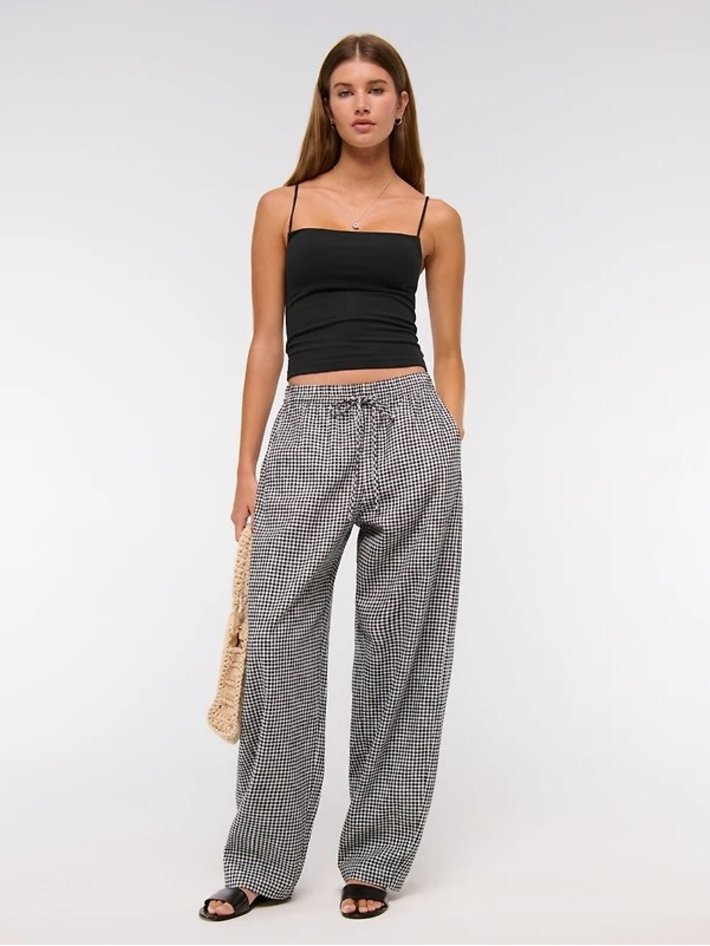 Abercrombie & Fitch Black and White Gingham Barrel Pant 6r